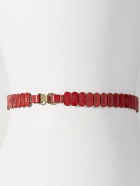 Anthropologie Tabitha Belt Red Leather Stretch Gold Buckle SIZE LARGE NEW